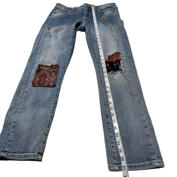 Pilcro By Anthropologie Slim Boyfriend Patchwork Denim Jeans Size 28 Casual Boho - Picture 8 of 12